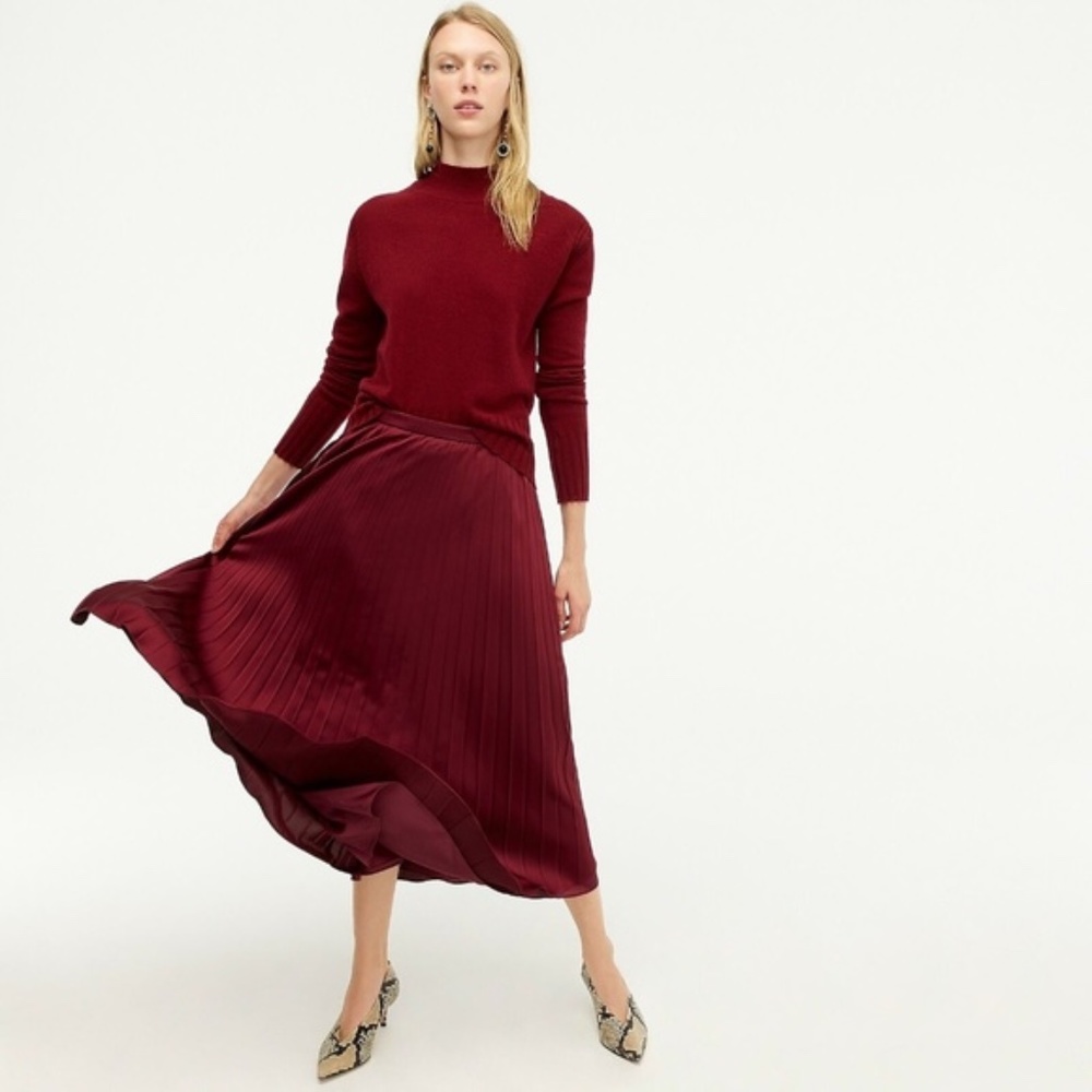 NWT J. Crew Aimee Pleated Skirt in Burgundy / Maroon